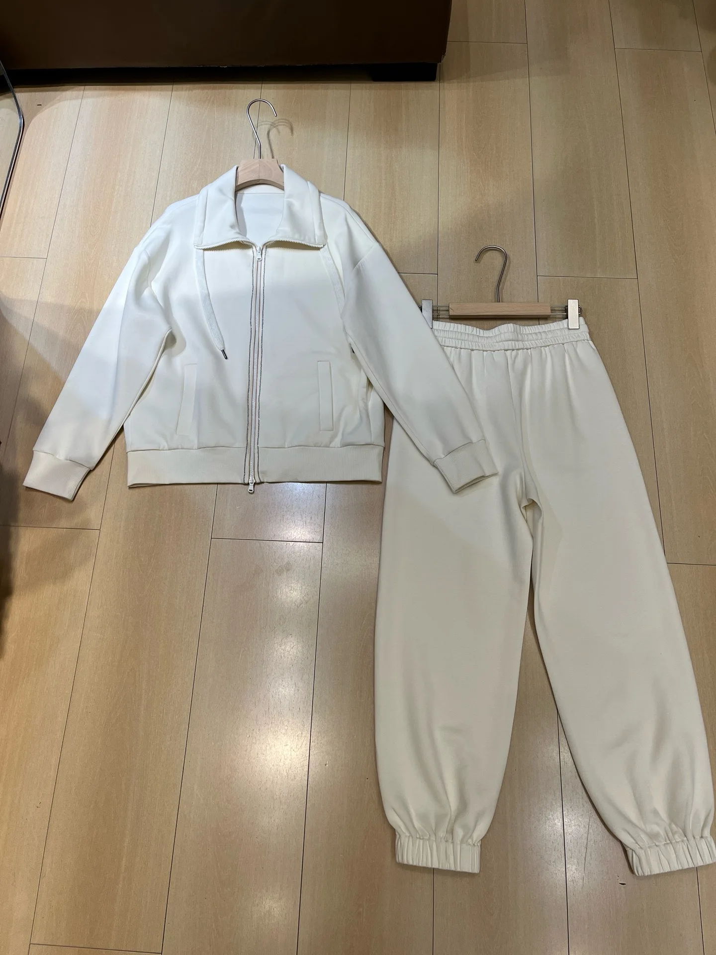 Lapel Zip Jacket Cuffed Jogger Pants Matching Set Women Solid Two Piece Casual Loungewear Tracksuit