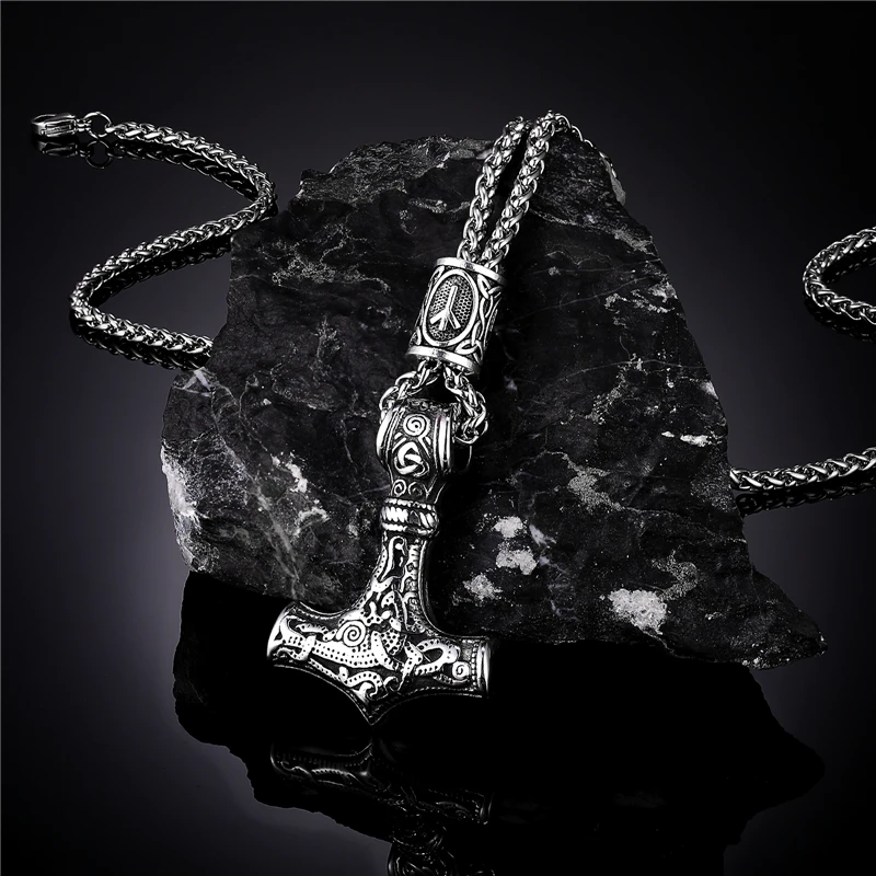 Norse Vikings thor\'s Hammer Mjolnir scandinavo Rune amuleto collana catena in acciaio inossidabile Vegvisir Anchor ciondolo gioielli maschili