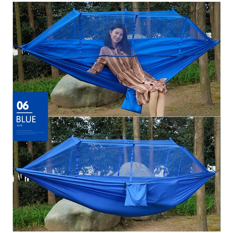 

Портативный открытый двойной гамак для кемпинга с москитной сеткой 210 т, нейлоновые качели для кемпинга, спальный мешок, подвесная палатка, гамак