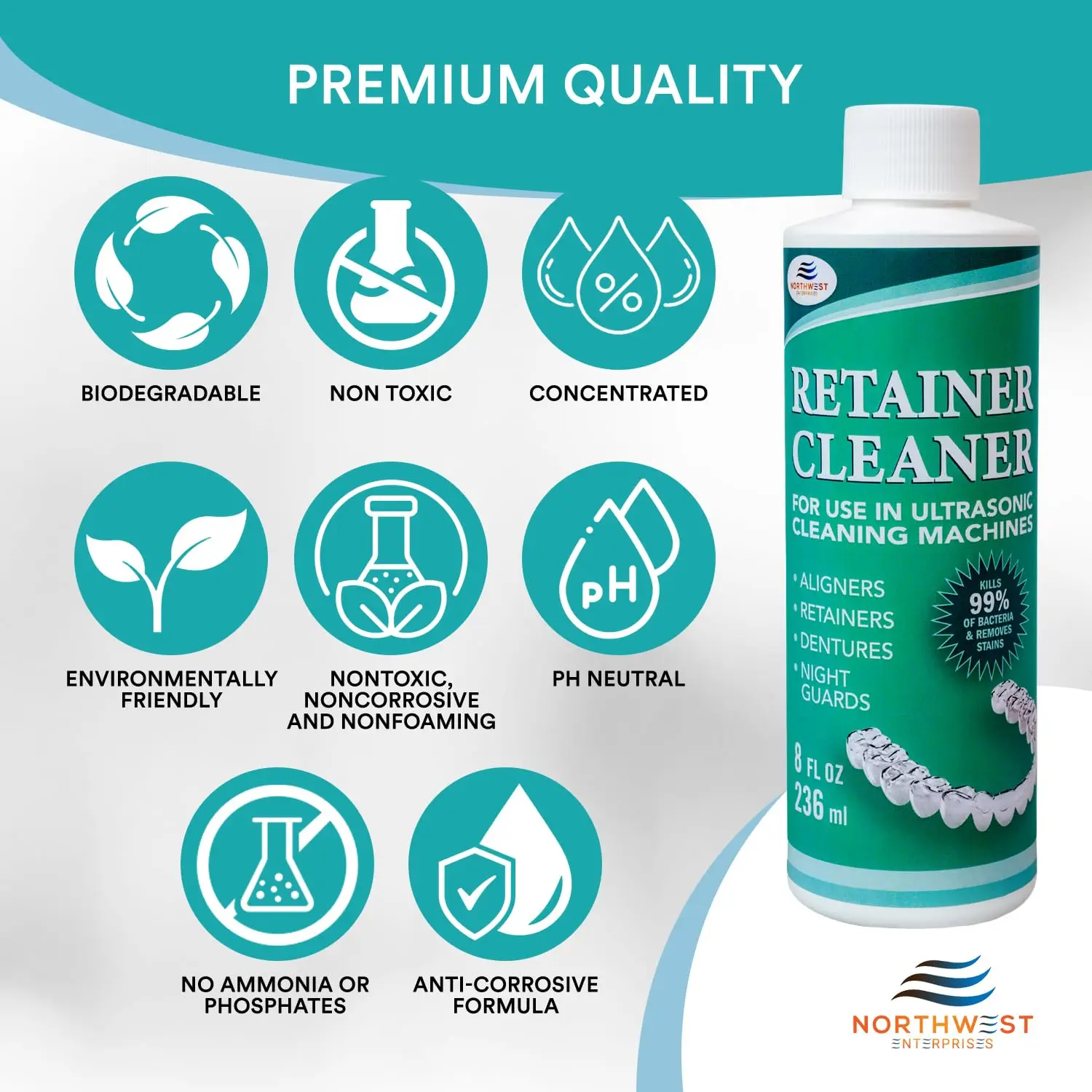 Ultrasonic Retainer Cleaner Concentrate - Mint - 32 oz - for Dentures, Invisalign, Mouthguards & Nightguards
