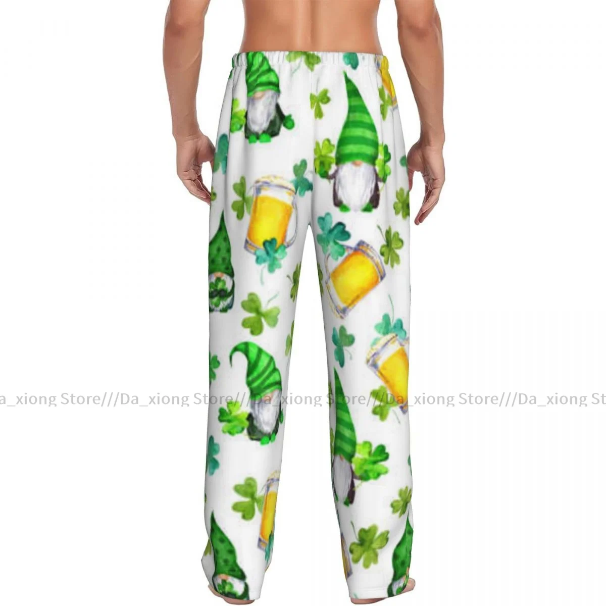 Men\'s Sleepwear Loose Sleep Pants Pajamas Saint Patrick Day Gnomes Lucky Leaf Beer Mugs Long Lounge Bottoms Casual Homewear