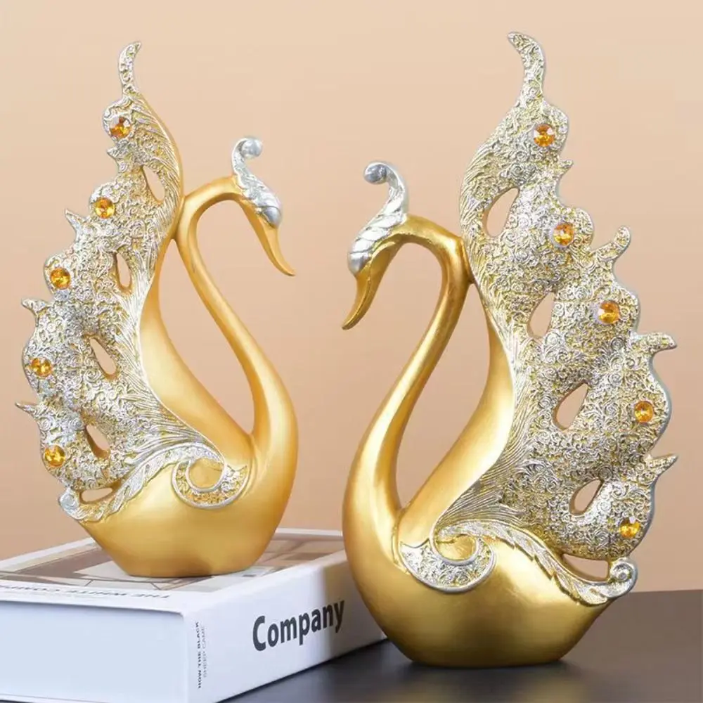 2pcs Desktop Ornament Resin Couple Swan Statue Creative Cute Animal Sculpture Modern Romantic Miniatures Figurine Car