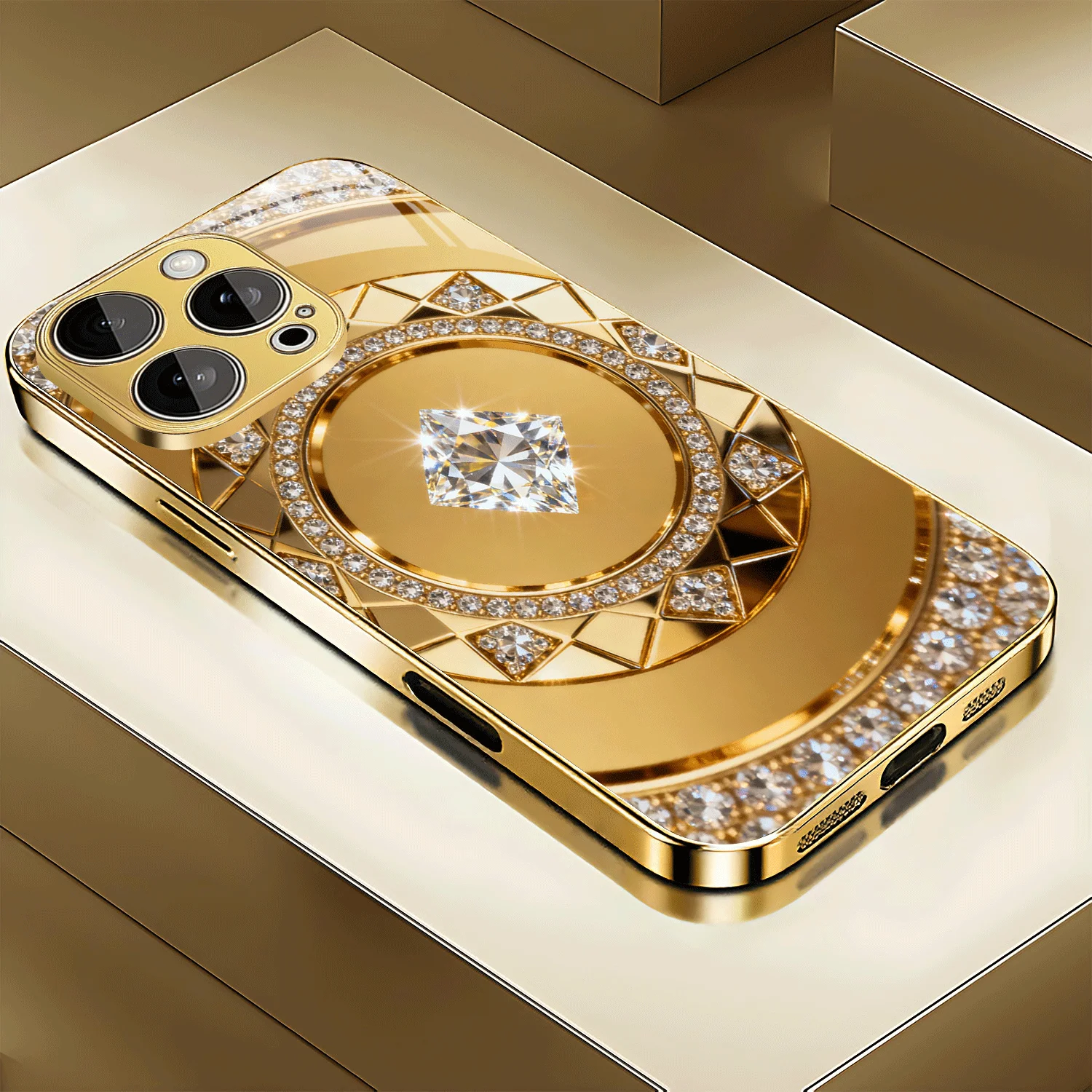 Diamond Geometric Concentric Circle Electroplated Glass Phone Case for Samsung GalaxyS26 S25 S24 S23 S22FE/Ultra/Plus anti Cover