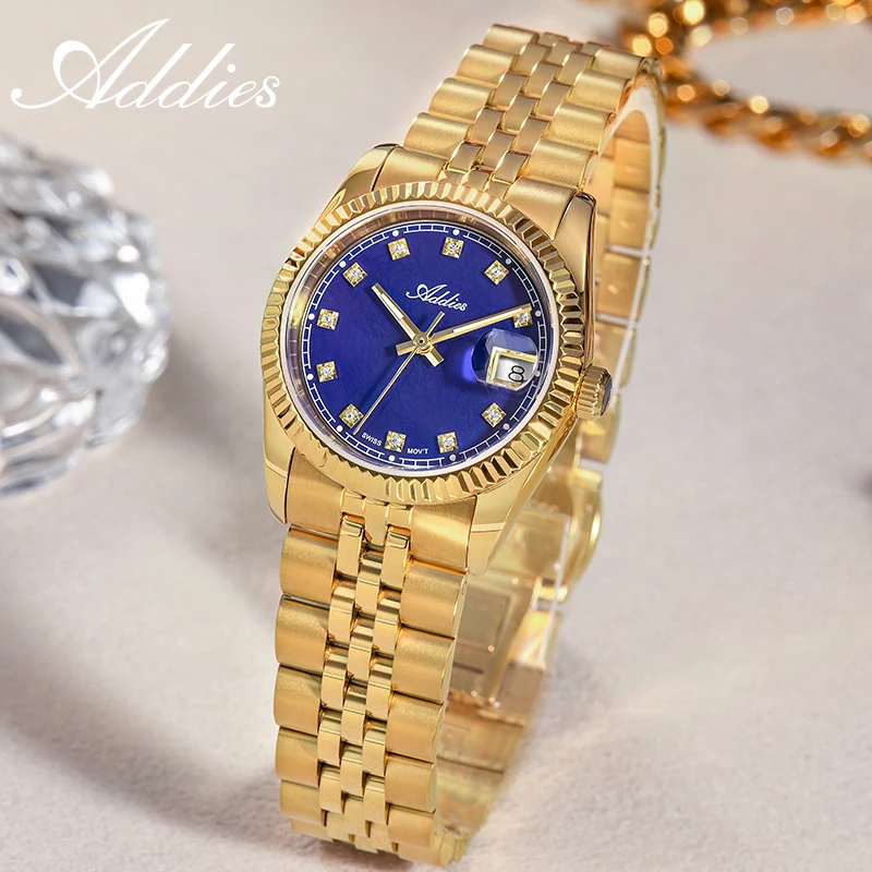 ADDIES Quartz Women Watch 28mm Sapphire Glass 316L Stainless Steel 50m Waterproof Luminous Fashion Casual Ladies Wristwatch Gift