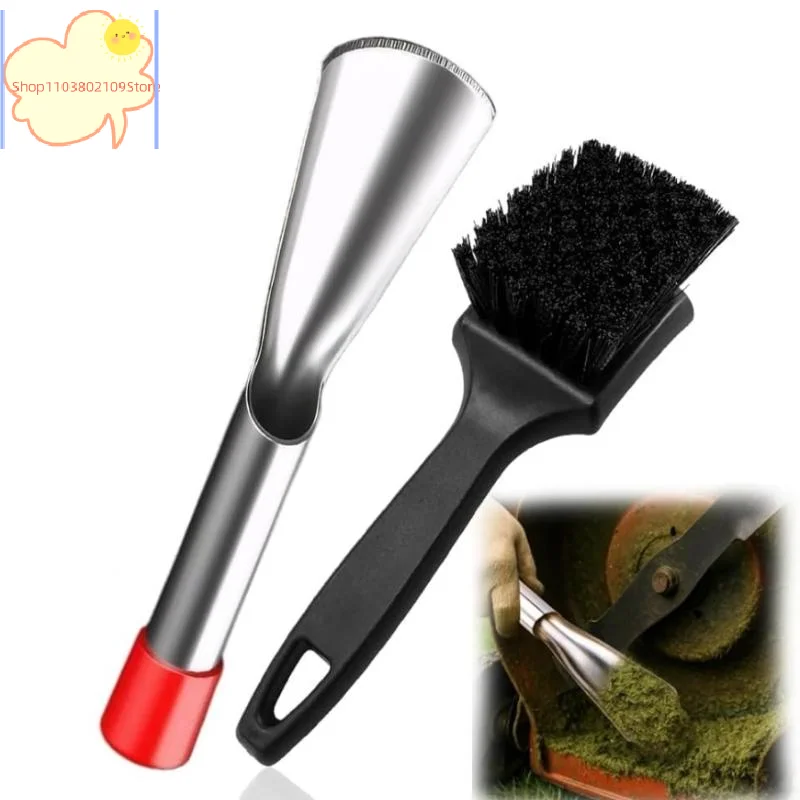 【HT】【YH】2 Pcs Lawn Mower Cleaning Kit Efficient Scraper & Brush Stainless Steel Ergonomic For Professional Lawn Maintenance