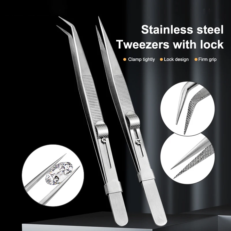 Jewelry Making Tools Adjustable Self Clamping Tweezers Slide Lock Stainless Steel Jewellery Processing Electronic Component