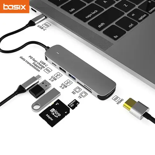 Imagen 2 del producto Adaptador USB C HUB tipo C con 4K HDMI 100W PD puerto USB C lector de tarjetas SD TF para MacBook iPad Huawei Sumsang Phone