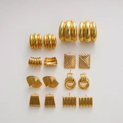 18K Gold Plated Multilayer Wide C Shape Rust Proof Stud Earrings for Women Stainless Steel Sleek Knot Geometric Thick Ear Stud