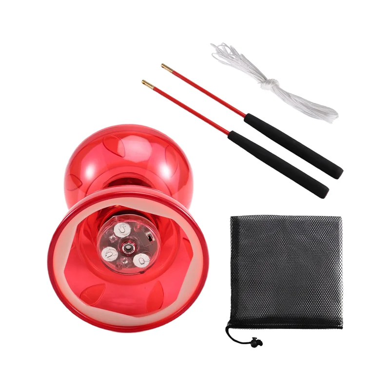 

SS-Diabolo Китайский набор йойо Диаболо с тройными подшипниками Китайский с красочной подсветкой 2-палочная веревка и сетчатая сумка