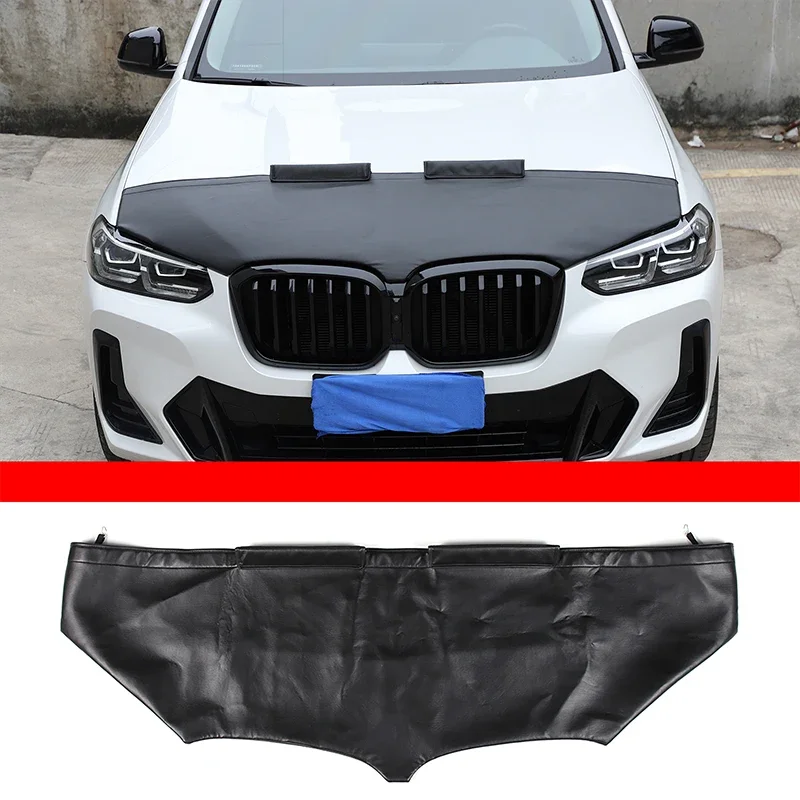 

For BMW X3 G01 2018-2023 Leather Black Car Hood Cover Sand Block Stone Deflector Hood Protection Set Car Exterior Accessories