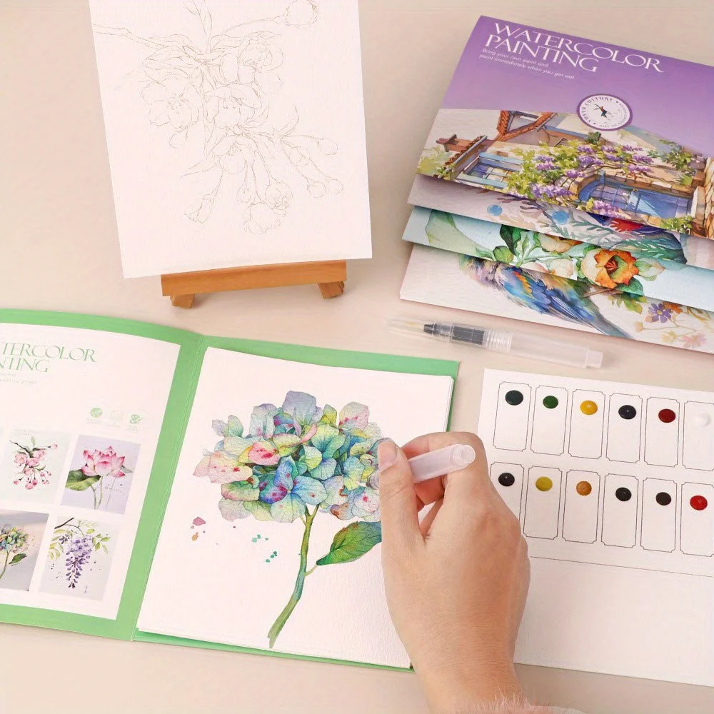 Beginner Watercolor Workbook Set, With Painting Brush, Art Supplies and Craft Tools, Perfect Gift for Painting Lovers