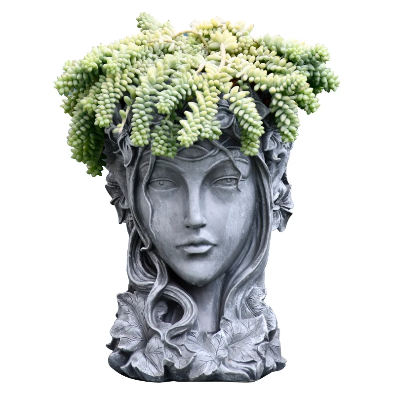 

European style garden decoration, courtyard balcony layout, creative succulent flower pots, sculptures, and portrait decorations