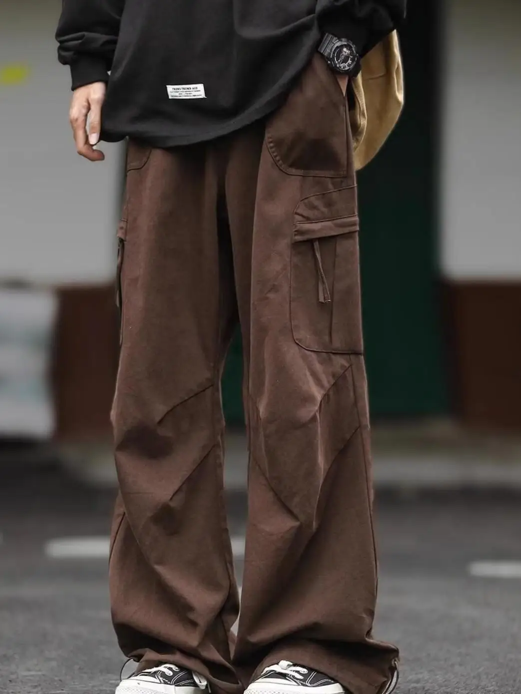 

Коричневые рабочие брюки мужские зимние в американском стиле хип-хоп, большие размеры, брюки-парашюты, уличные ретро-брюки, повседневные длинные брюки