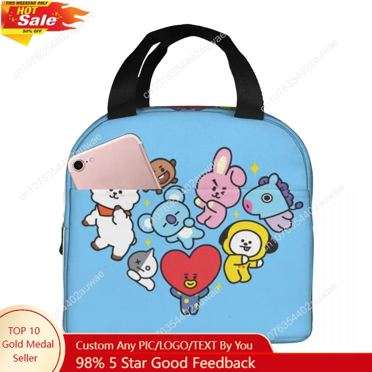 

Kpop Cute Cartoon Insulated Lunch Bag Leakproof Music Lunch Container Thermal Bag Tote Lunch Box Beach Outdoor Men Women