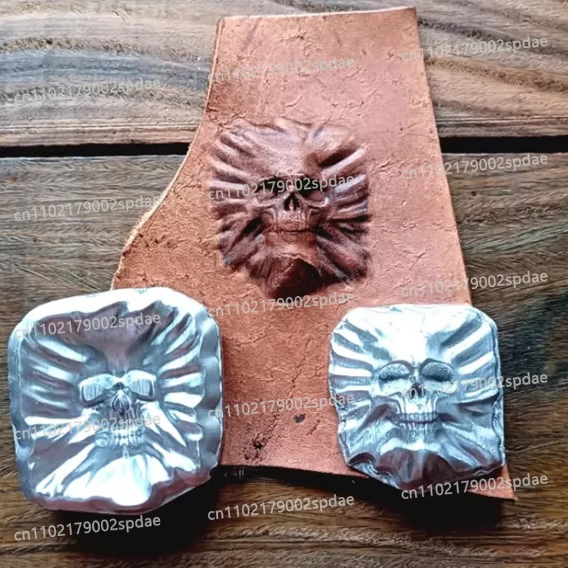 Aluminum Alloy Skull Leather Embossing Stamp - Gradient Front 3D Mold For Veg-Tanned Leather DIY Tool 45x43mm/9mm Depth
