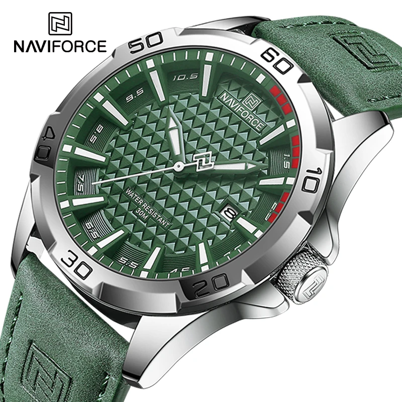 NAVIFORCE Sport Watches for Men Analog Quartz Auto Date Display Leather Strap Male Wrist Masculino 30m Water Resistant Man Clock