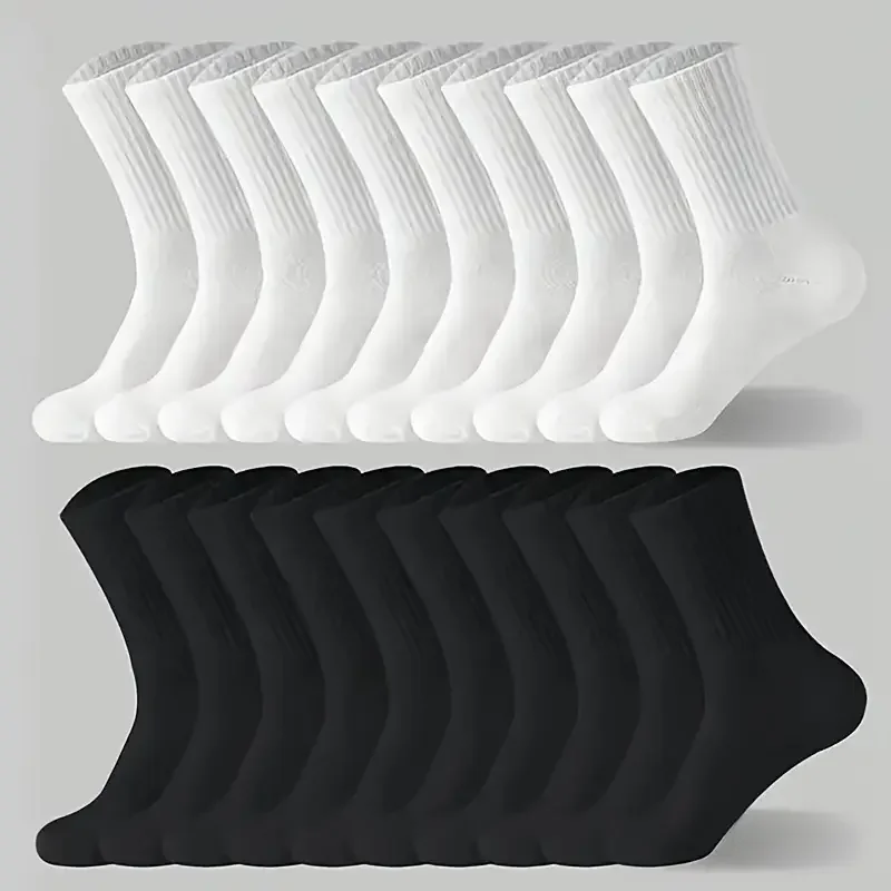 3/6 pares de calcetines lisos en blanco y negro, calcetines sencillos y cómodos a media pantorrilla, adecuados para otoño e invierno, calcetines para hombre