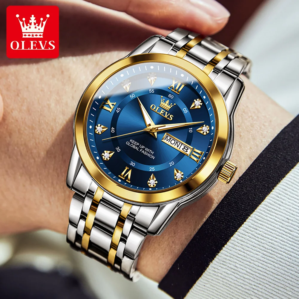 OLEVS Quartz Watch for Men Luxury Diamonds Gold Watch Waterproof Luminous Stainless steel Business Men\'s Quartz Watch Mens Watch