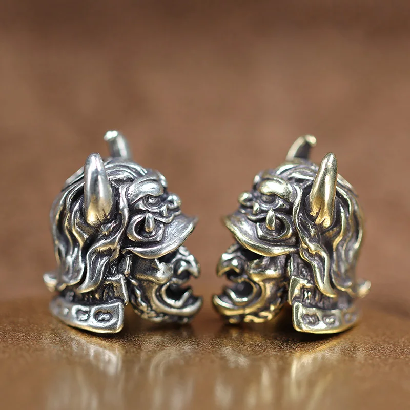 Japanese Eagle Nose Samurai Helmet Brass Knife Bead Woven Paracord Keychain Lanyard Pendant Outdoor EDC DIY Hangings Accessories