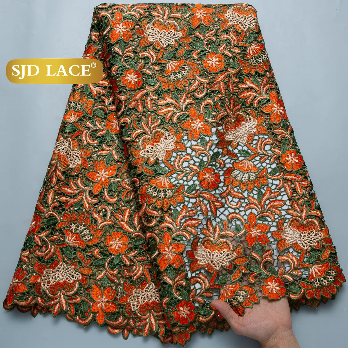 

SJD LACE Африканский шнур кружевной ткани 2026 Новое водорастворимое кружево для нигерийского гипюрового шнура кружево для женщин праздничное платье 5 ярдов 4695