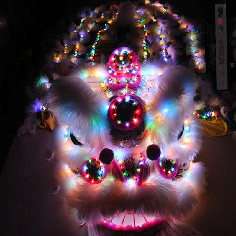 

Cosplay Costume Wool Lion Dance Mascot Suit Traditional Folk Southern Art Celebration Dance for LED Light Two Adult Headgear Set