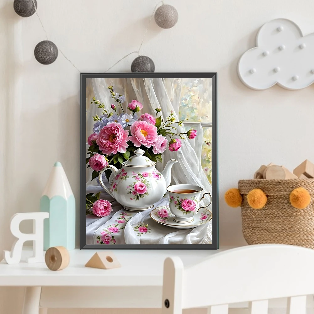 30x40 سنتيمتر شاي بعد الظهر 5D DIY الحفر الكامل جولة الماس طقم الطلاء ديكور المنزل