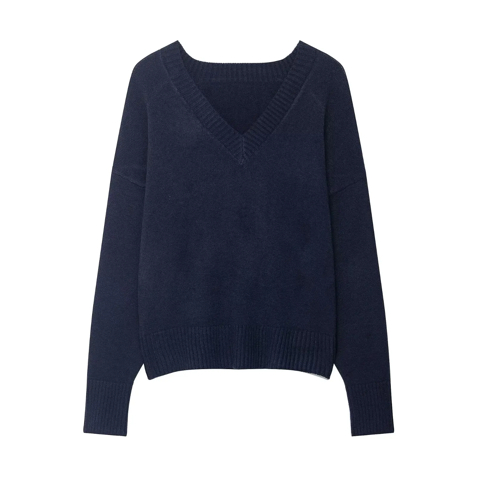 

Новое поступление 2025, женский мягкий вязаный свитер в европейском и американском стиле с v-образным вырезом, повседневный универсальный однотонный вязаный свитер с длинными рукавами и v-образным вырезом