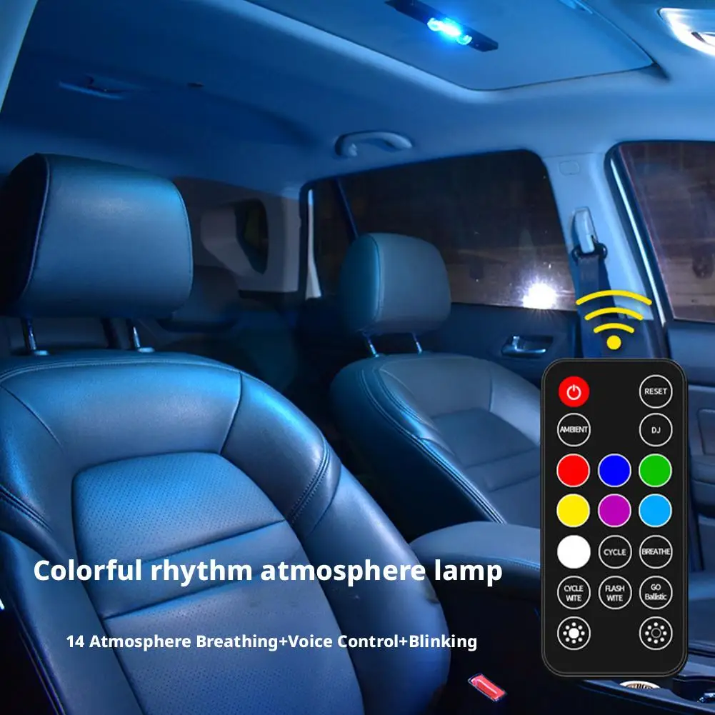 

Светодиодный светильник на крышу автомобиля со звездой, зарядка через USB, 5 В, RGB, ритм, атмосфера, интерьер, автоматическое управление освещением, вечерние мигающие дистанционные огни, беспроводная связь S4D0