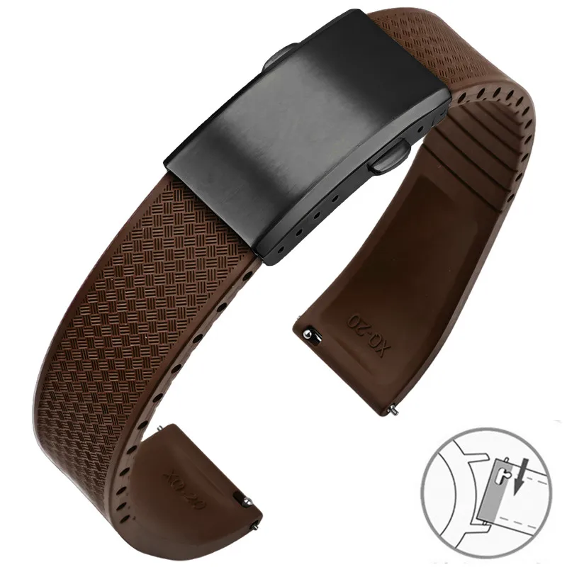 Uhrenarmband aus Fluorkautschuk, FKM Tropic-Armband, 18/19/20/21/22 mm, Faltschließe, Schnellverschluss, Größe geschnittenes Armband für Männer und Frauen