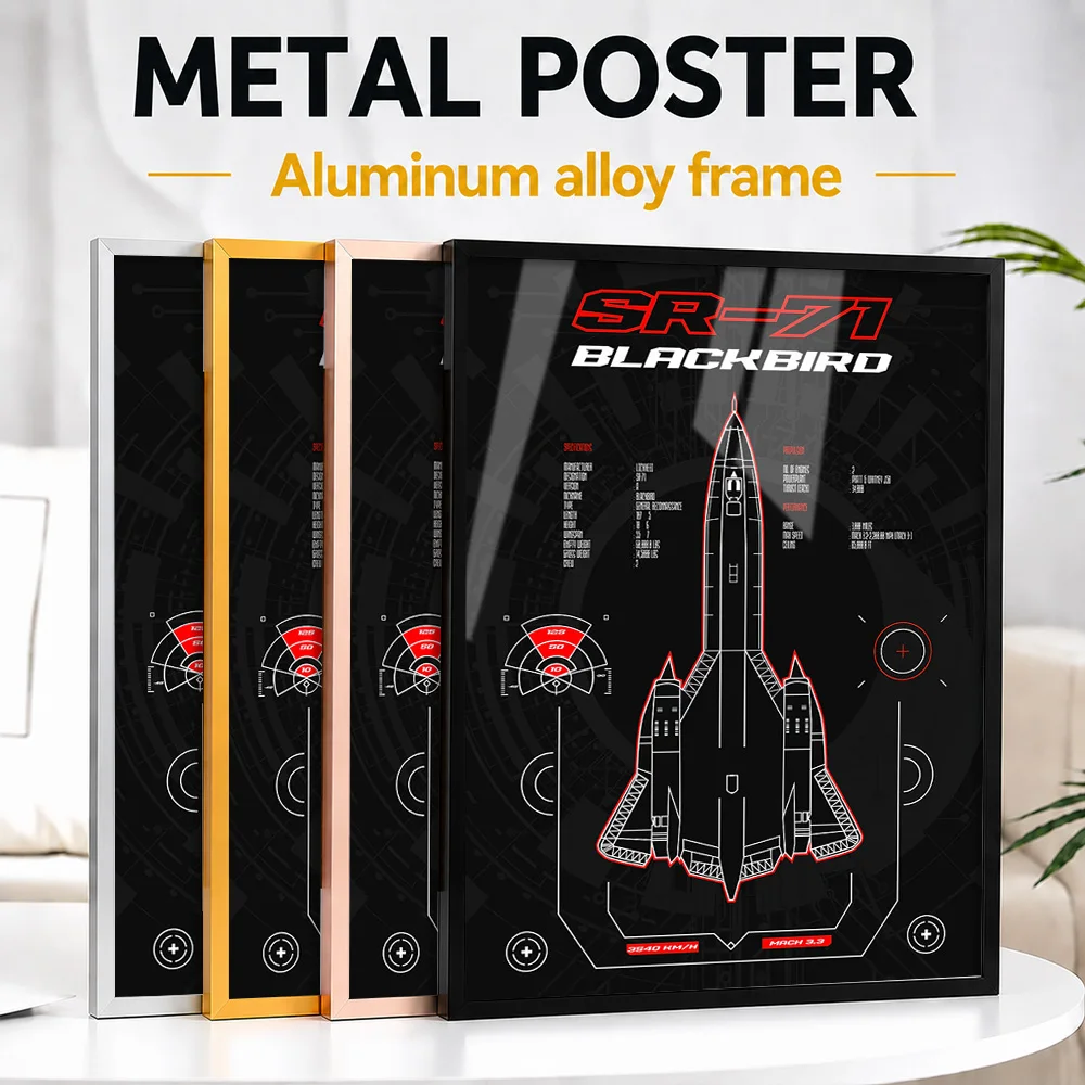 SR-71 Blackbird Technical Blueprint City Map Framed Metal Print Customized Precision Draft Wall Art Ideal For Engineers In Study