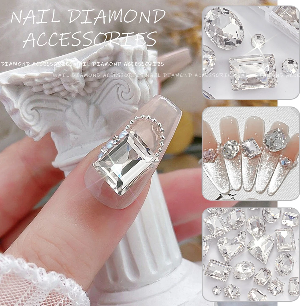 K9 branco irregular coração/retangular prego strass misturado luxo glitter vidro semicírculo diamante encantos do prego diy decoração de cristal