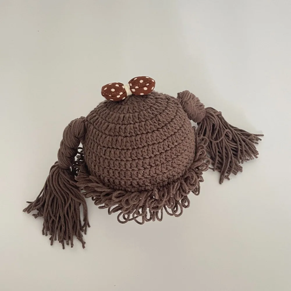 

Personality Breathable Baby Braid Wig Hat Windproof Elastic Knitted Hat Korean Style Woven Baby Woolen Cap Versatile