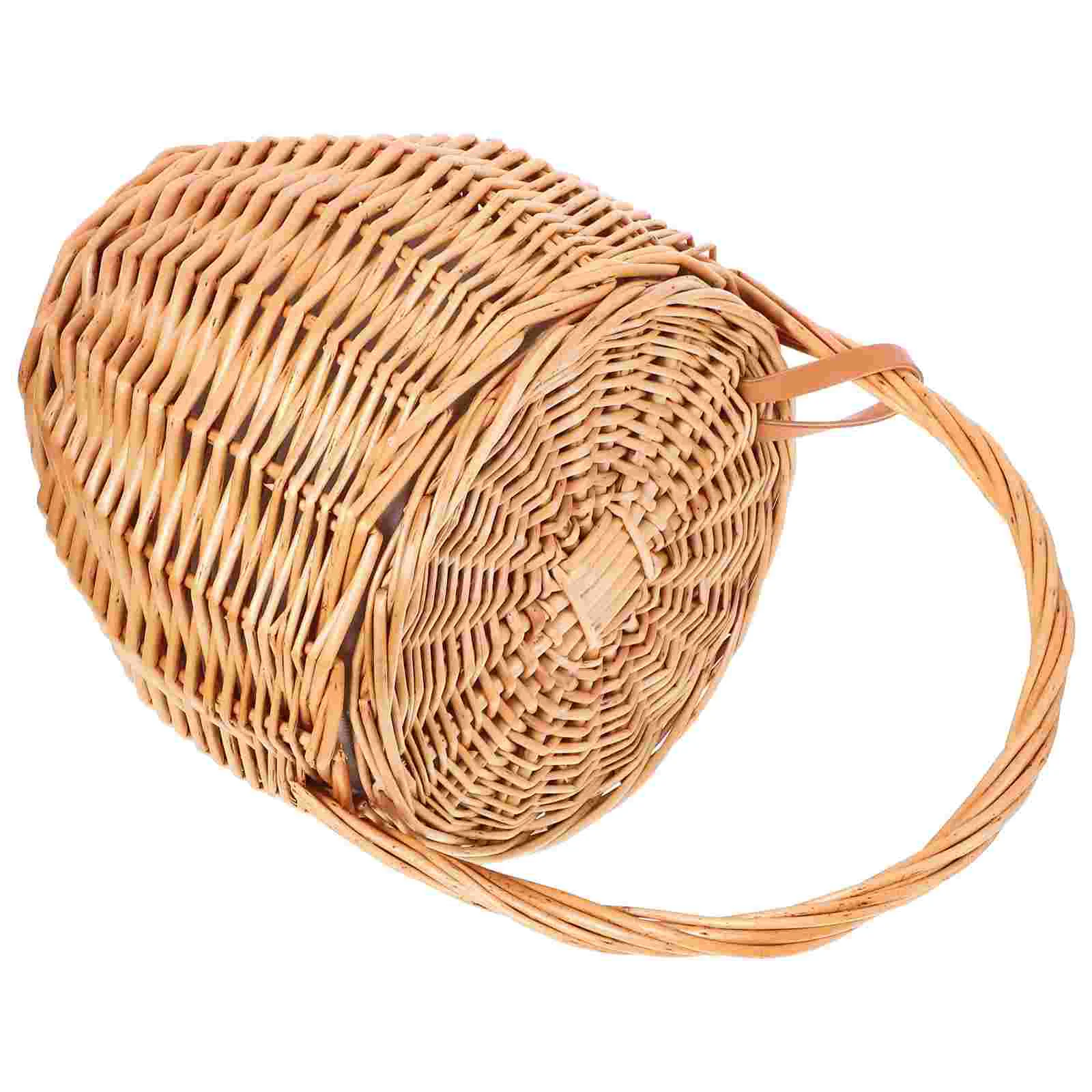 Wicker Picnic Basket Household Storage Handheld Grocery Containers for Food Flower Woven With Handle Travel Portable Blanket