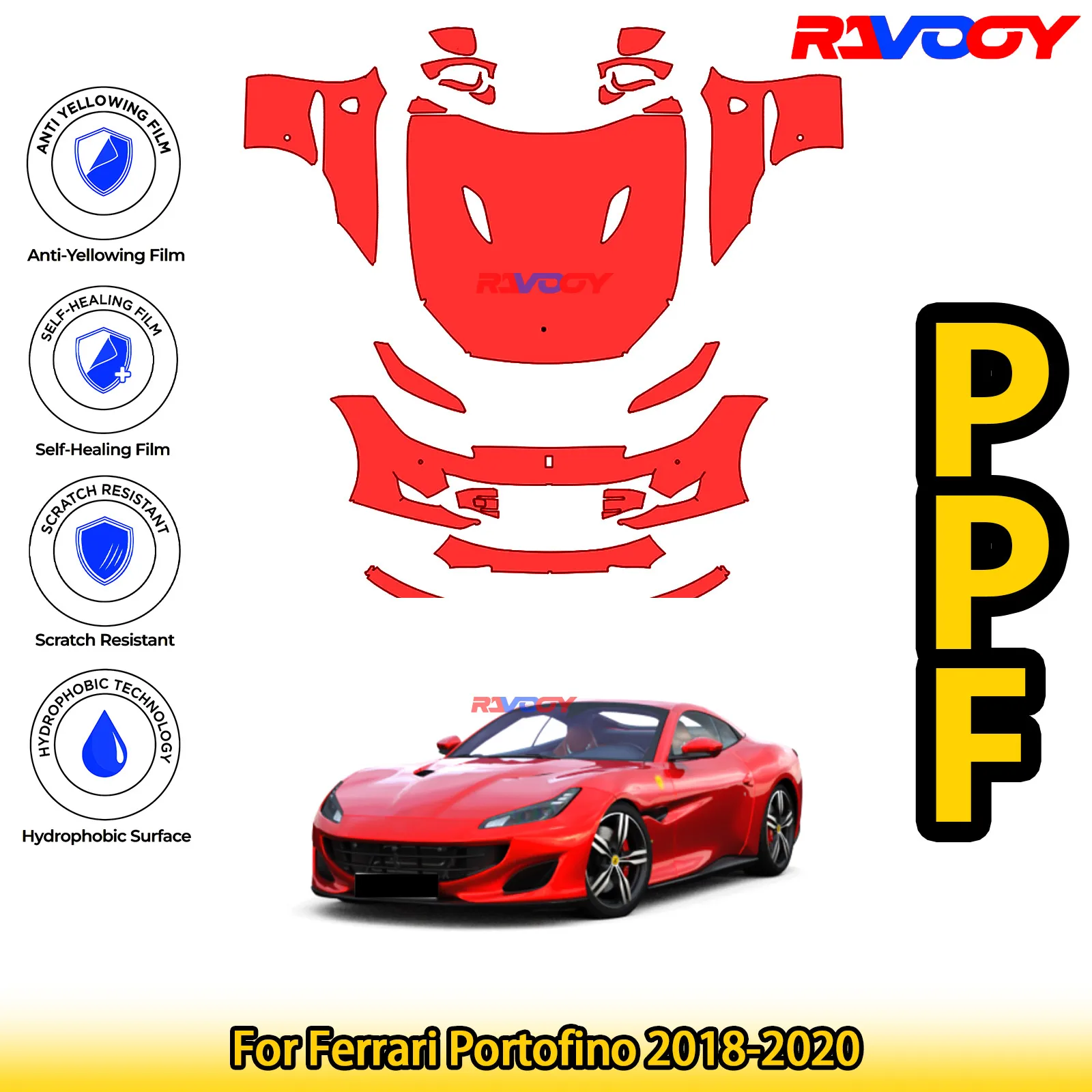 

For Ferrari Portofino 2018-2020 Glossy Matte Black Precut front PPF Kit Paint Protection Film
