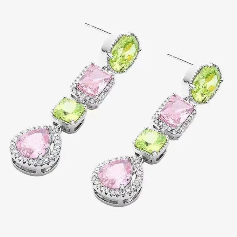 2022 New Popular Jewellery Emerald Earrings Female 925 Stamp Fashion Inlaid Zirconia Small Fragrant Wind Long Earring Party Gift