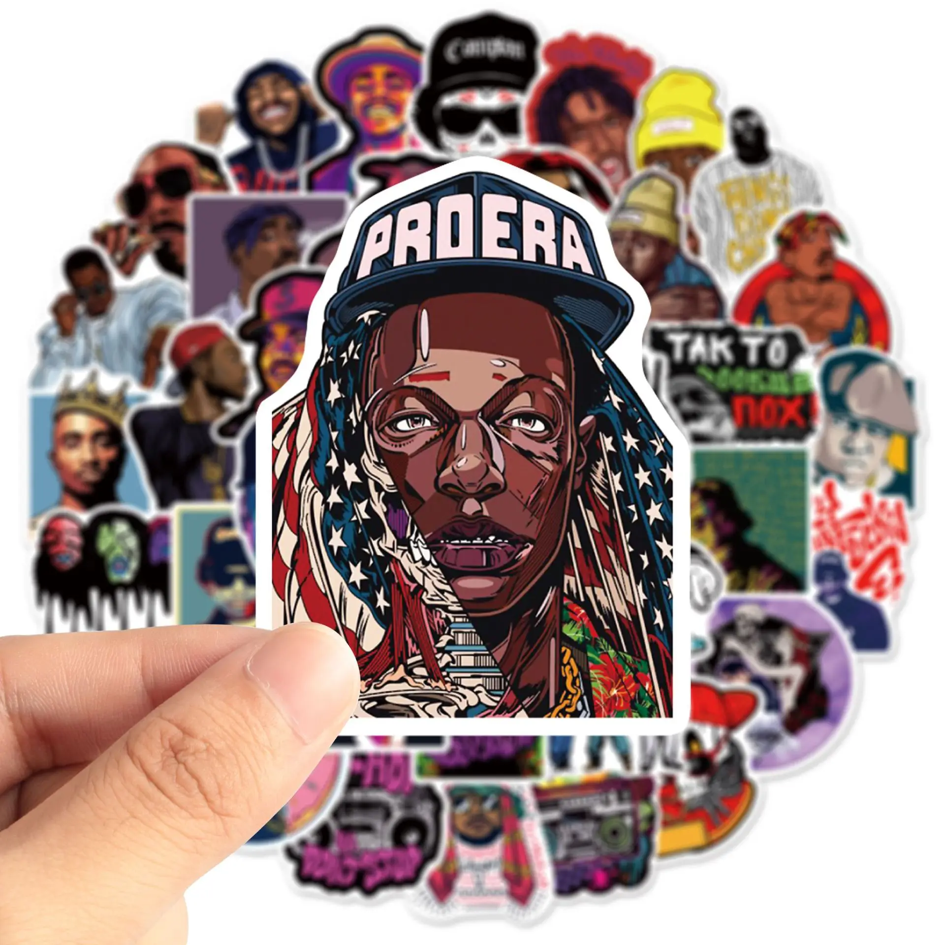 50pcs Rap Trend Hiphop Stickers Pack Ipad Phone Case Scrapbook Motorcycle Rapper Sticker Vintage DIY Journal Accessories