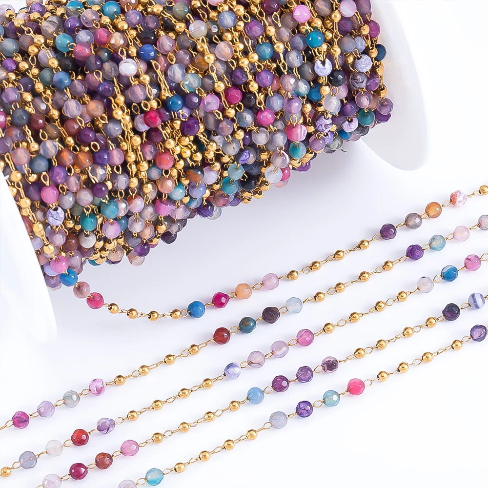 0.5M 1M Stainless Steel Colored Transparent Crystal Beaded Chain for DIY Necklace Bracelet Body Chain Colthing Jewelry Making