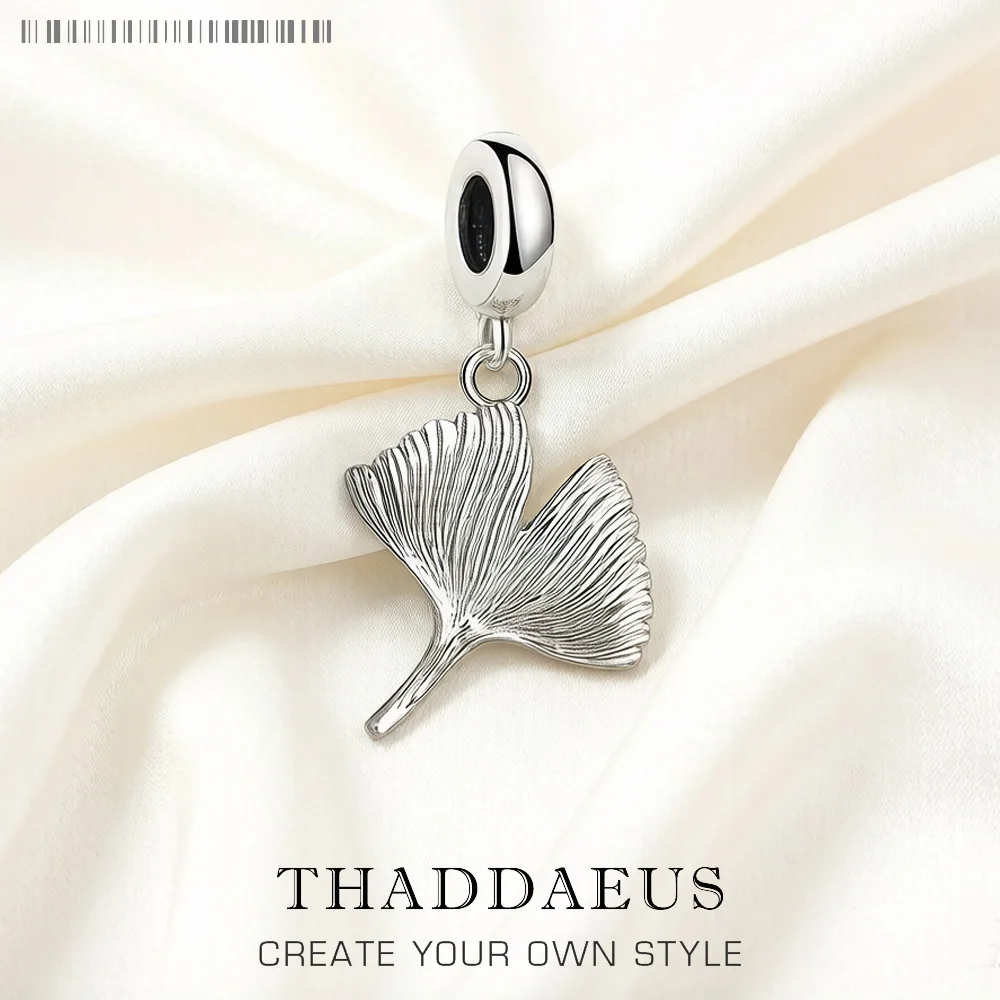 

Real 925 Sterling Silver Bead Ginkgo Leaf Pendant Dangle Charm For Women Men DIY Jewelry Trendy Gift