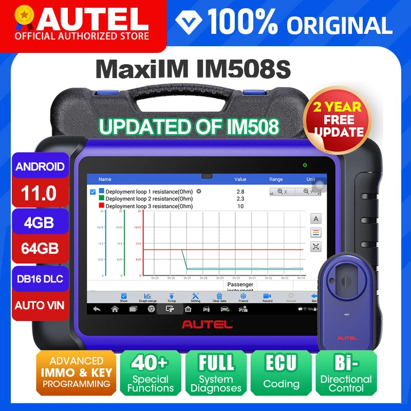 Autel MaxiIM IM508S Key Programming Tools Bidirectional Scan Tools Full Car Diagnostic With DB16 DLC All Key Lost PK IM508 IM608