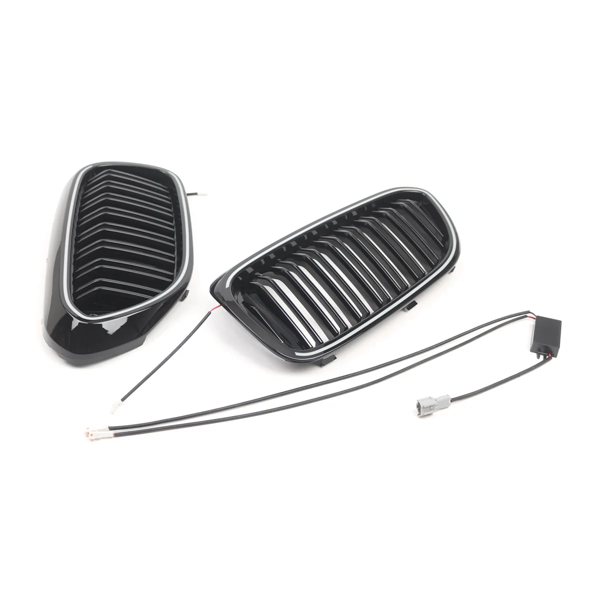 Gloss Black LED Illuminated Kidney Grille Pair For BMW 5 Series G30 G38 2017‑2020 OE 51137390863 With Wiring Harness
