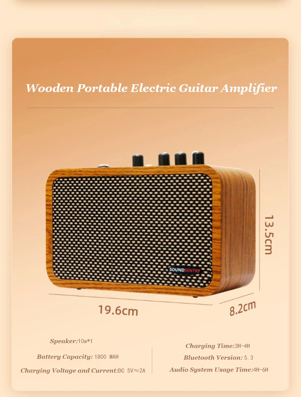 Mini Guitar Amplifier 10W Portable Rechargeable Vintage Wooden Speaker Headphone Jack Bluetooth Function With Multiple Effects