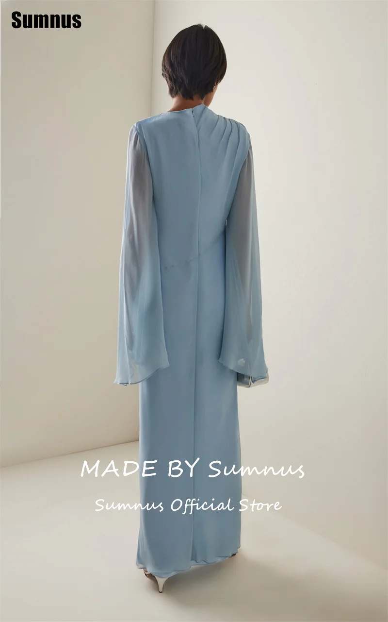 Sumnus – robe de soirée sirène Simple, bleu poussiéreux, col haut, manches longues, robes formelles de Gala, personnalisée