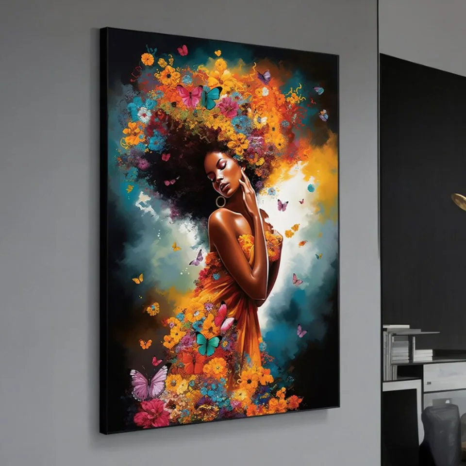 

Beauty Woman with Flowers Butterfly Diamond Art Painting, Abstract Female Figure Diamond Painting,Contemporary Home Decoration,