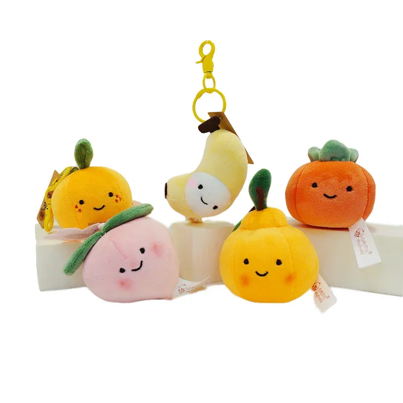 8cm Fruits Plush Pendants Key Ring Key China Peach Orange Apple Banana Eggplant Ponkan Soft Plushies Peluches Wholesale