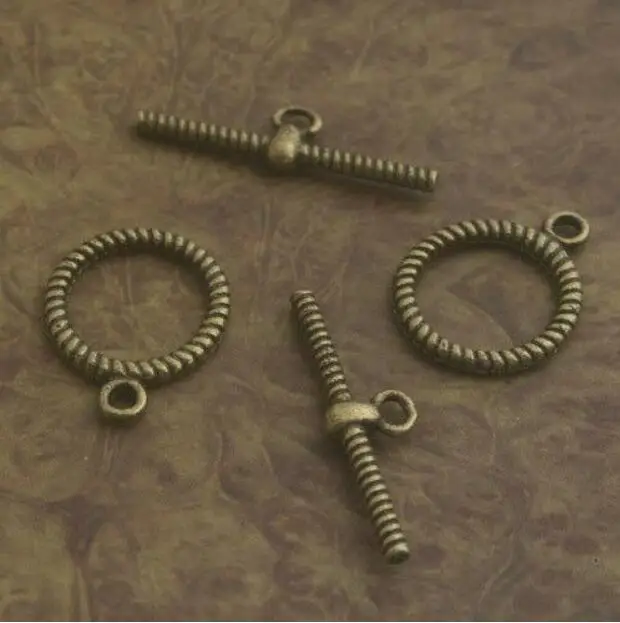 15sets 15mm,loop:1mm,bar:27mm antiqued bronze color round textured toggle clasp HWG2007