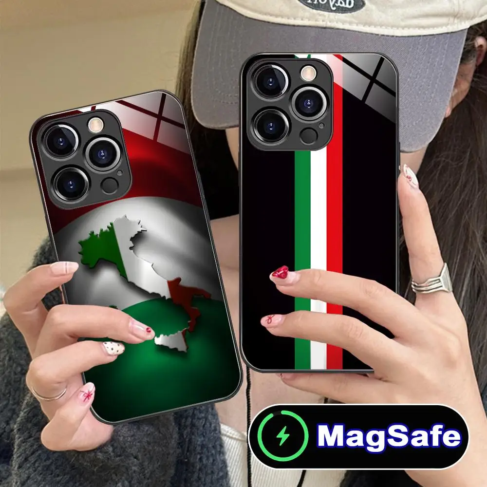 Italy Flag Mobile Cell Phone Case for iPhone 17 16 15 14 13 12 11 Air Pro Max Plus Mini MagSafe Glass Colorful Cover Cover