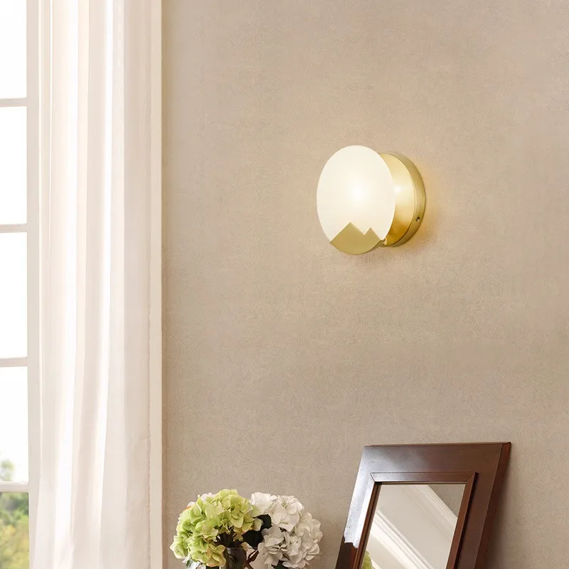 Spanish Simple Circular Disk Marble Wall Lamp Living Room Background Wall Light Copper Restaurant Hallway Balcony Villa Hotel