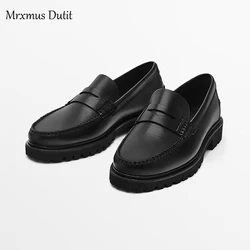 Mrxmus Dutit 2023 Autumn Fashion Men New Genuine Leather Suede Flat Loafers Commute Slip-on Shoes Solid Casual Simple Male Chic