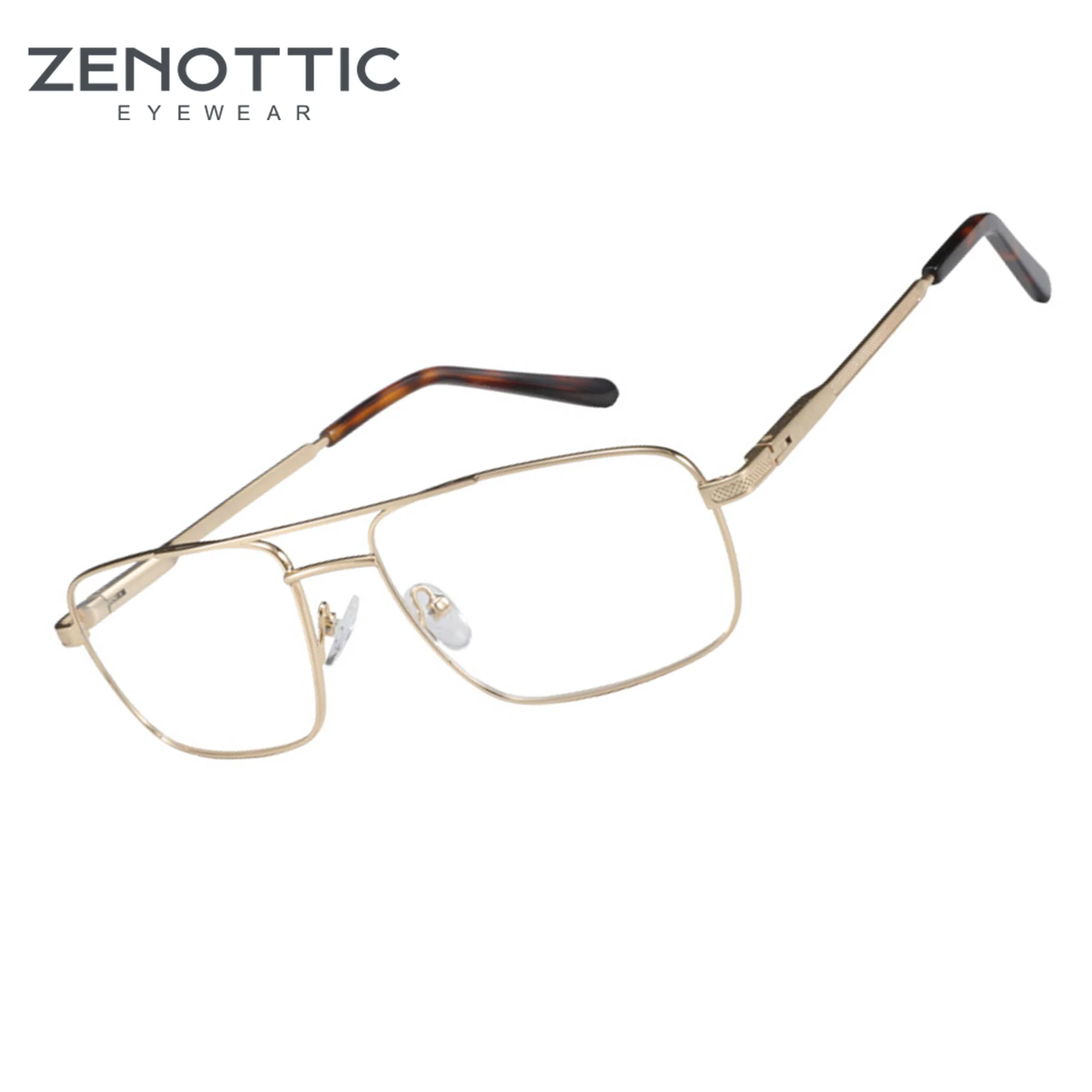 ZENOTTIC Herren-Brille mit quadratischem Metallrahmen, Pilotenrahmen, modische Unisex-Brille, klassischer Stil, nicht verschreibungspflichtige Brille