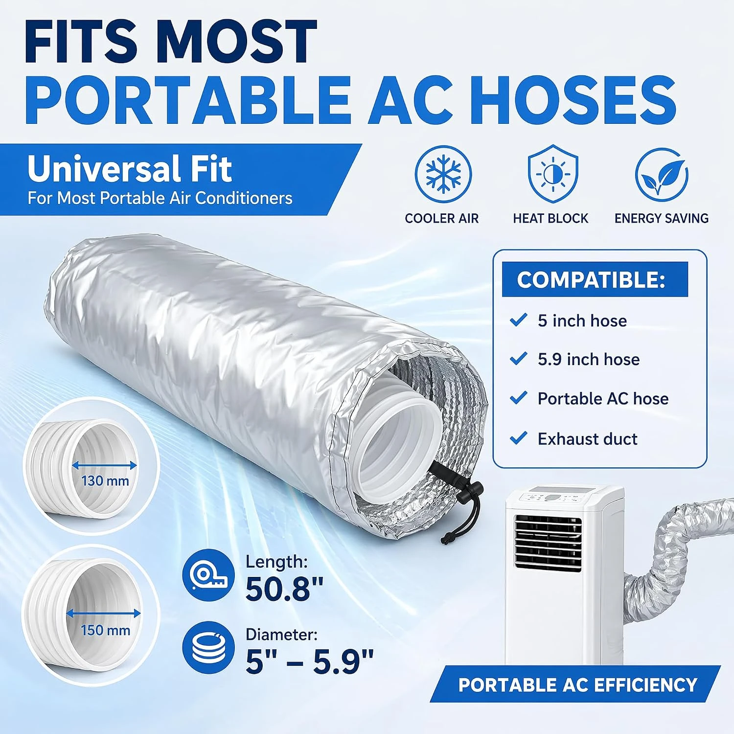 Waterproof Material Air Conditioner Hose Cover Heat Insulation Dustproof Exhaust Pipe Protection Cover Energy Saving Adjustable